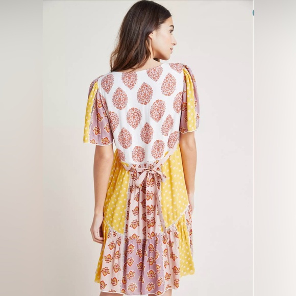 Anthropologie Melody Patchwork Lace Mixed Print Cottagecore Midi Dress Size 8/M - Picture 2 of 12